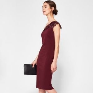 NWT Ted Baker One-Shoulder Jalis Burgundy Dress